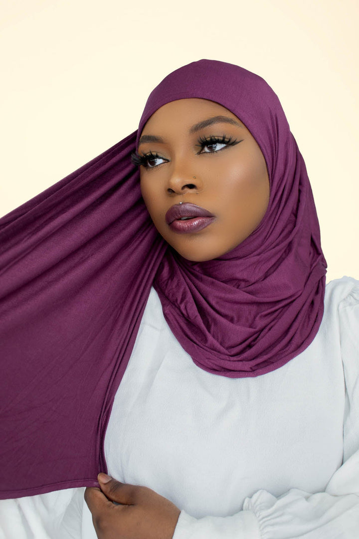 INSTANT PRE-SEWN JERSEY HIJAB - EGGPLANT