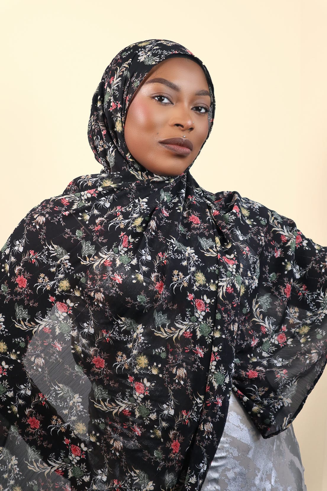 YASMIN FLORAL CHIFFON HIJAB -BLACK