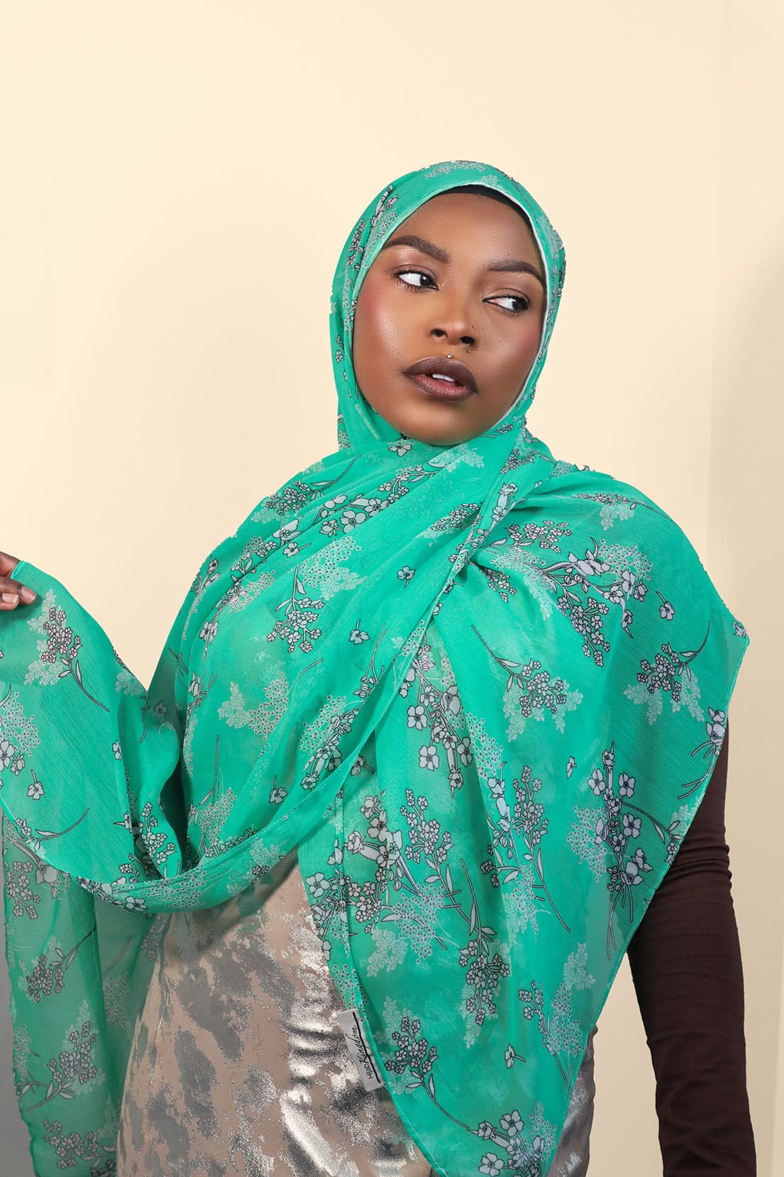 YASMIN FLORAL CHIFFON HIJAB- NEON MINT