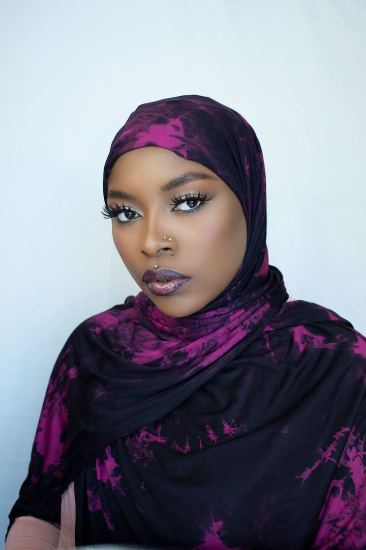 TIE DYE HIJAB - BLACK AND PINK