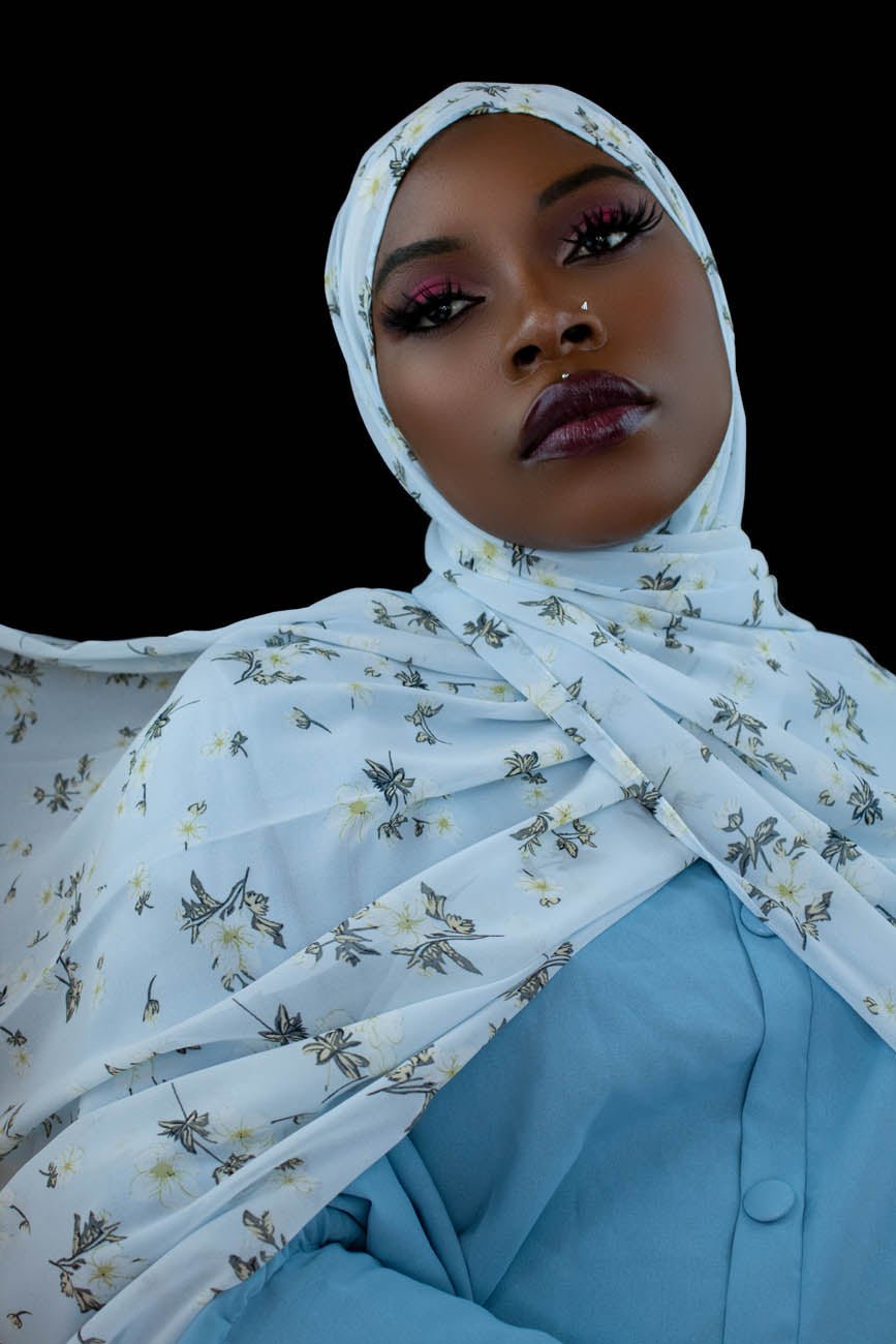 YASMIN FLORAL CHIFFON HIJAB - POWDER BLUE