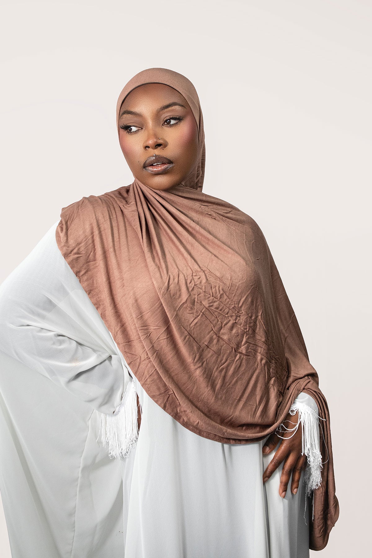 INSTANT PRE-SEWN JERSEY HIJAB -  LIGHT BROWN