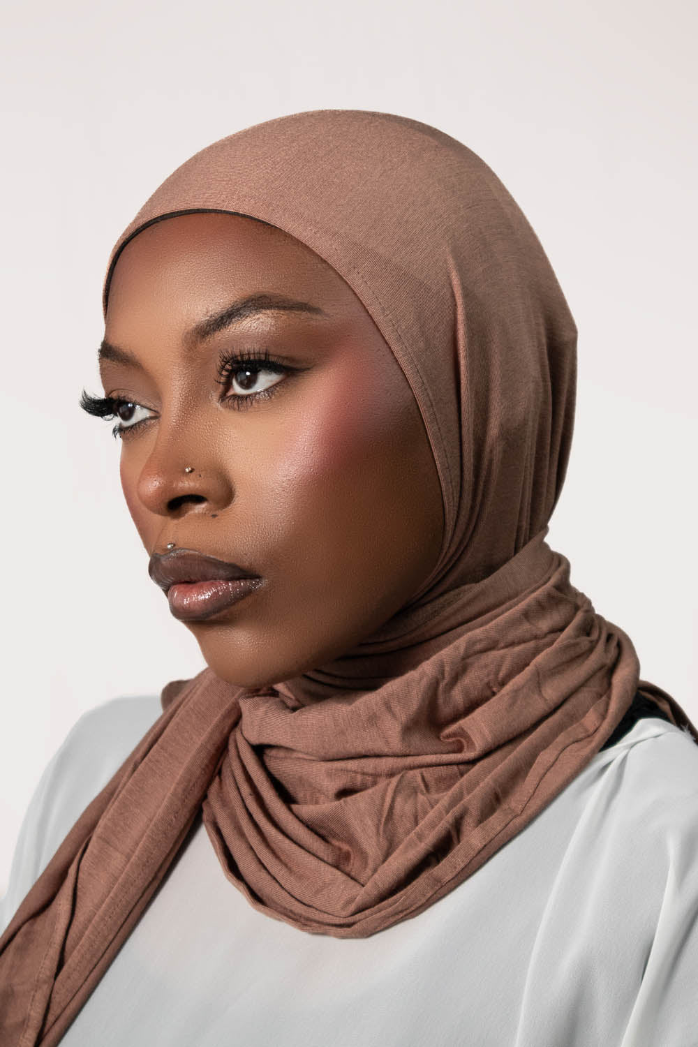 INSTANT PRE-SEWN JERSEY HIJAB -  LIGHT BROWN