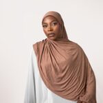 INSTANT PRE-SEWN JERSEY HIJAB -  LIGHT BROWN